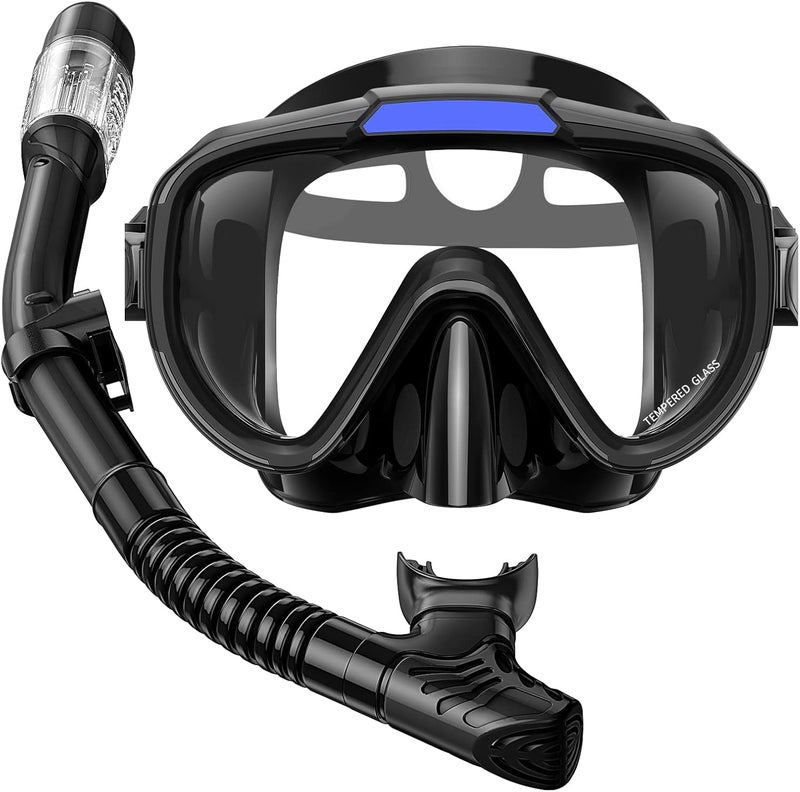 Seovediary Snorkel Set Adults Snorkeling Gear Anti-Fog Panoramic View Swim Mask Dry Top Snorkel Kit with Carry Bag for Snorkeling Scuba Diving Swimming Travel - Image 1